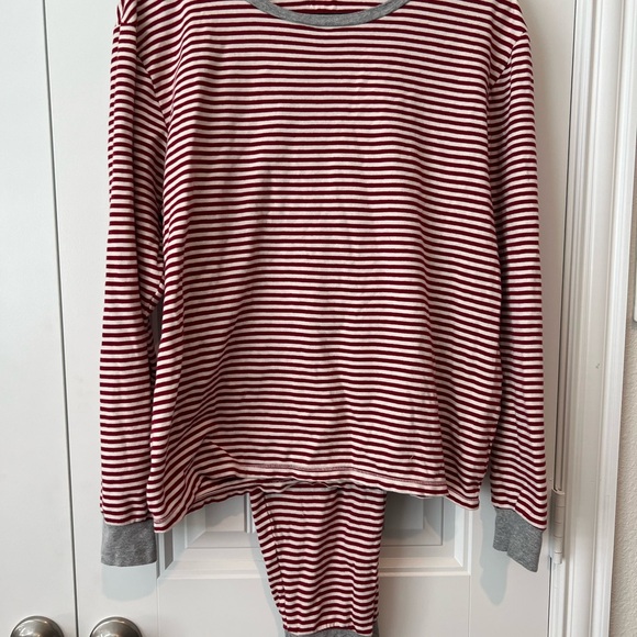 Burts Bees Baby Striped Adult Pajamas - Red and Gray - Picture 1 of 5